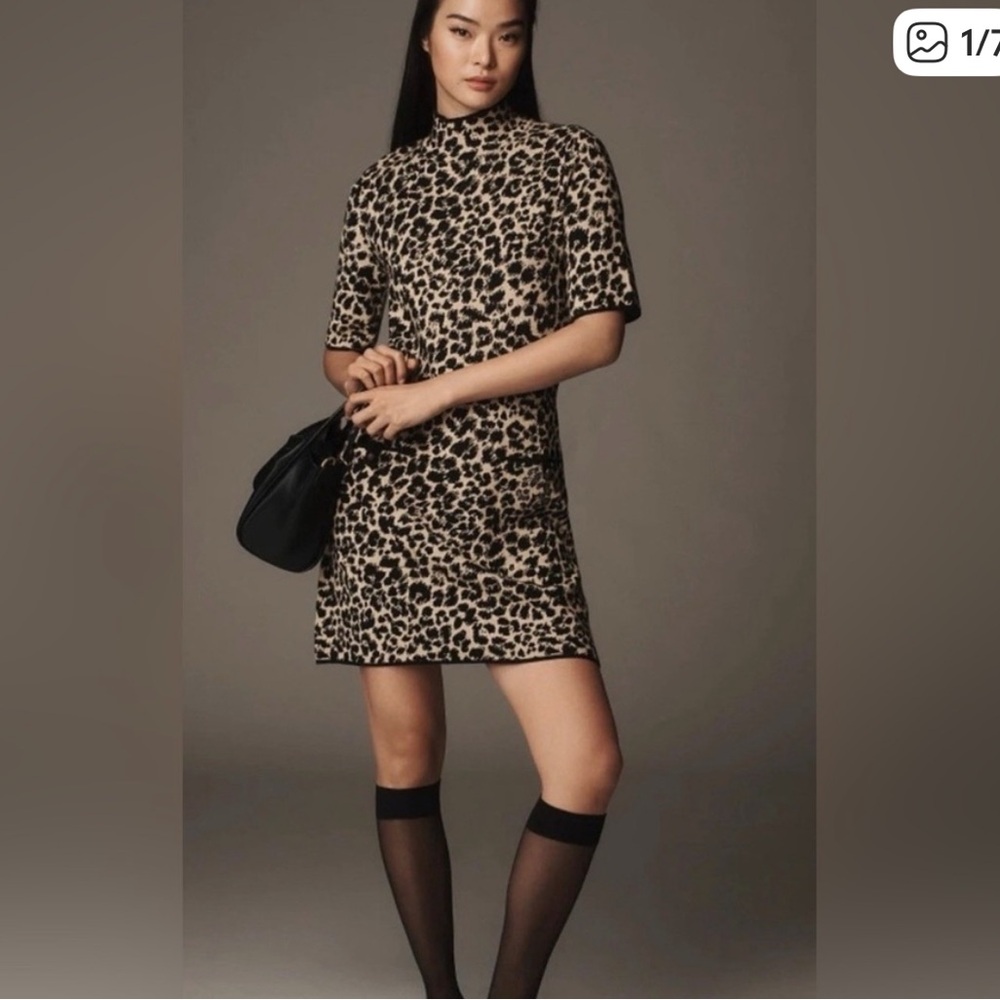 NWT Anthropologie Maeve Annalise Mock Neck Cheetah Dress